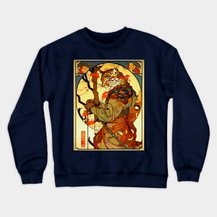Japanese Vintage Art Nouveau Samurai Tiger Crewneck Sweatshirt